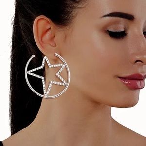 Shining Star Hoop Earrings (Silver)